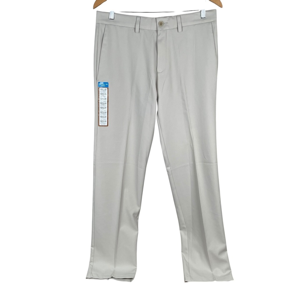 Haggar‎ Cool 18 Pro Performance Golf Pants Mens 33x32 Beige Stretch Straight Fit